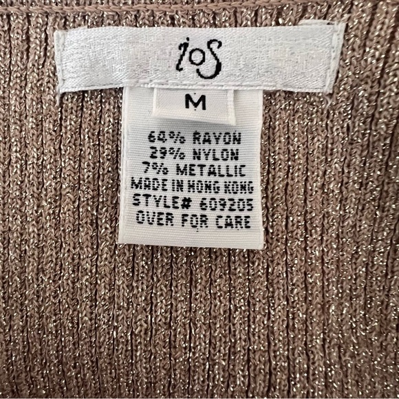 VTG Y2K ios Metallic Stretch Tunic Top Ribbed Tan 3/4 Sleeve Square Neck Sz Med - Picture 5 of 7